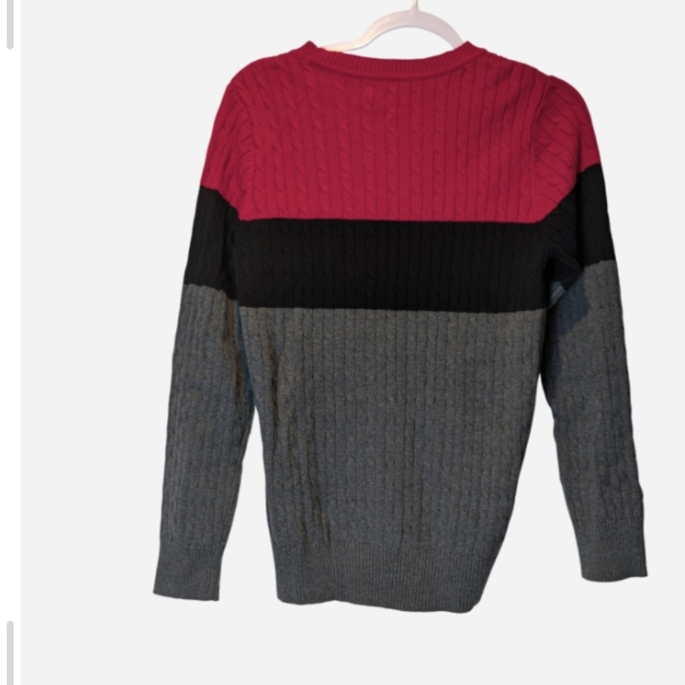 Karen Scott Colorblock Cable Knit Sweater - Red, Black, and Gray - Picture 3 of 7